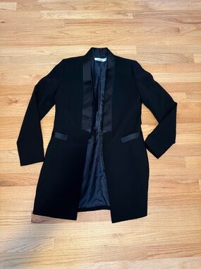 Black Longline Open-Front Tuxedo Blazer